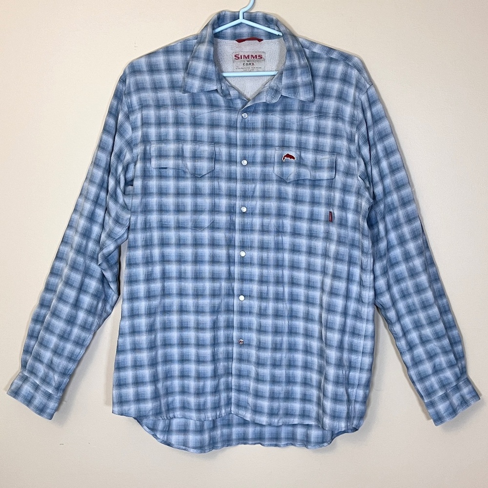 Simms Cor3 Vented Fishing Long Sleeve Button Down Shirt - Men's Size XL - Blue